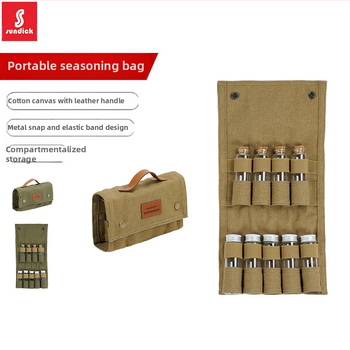 Kalnų klientams lauko stovyklavimo prieskonių butelių laikymo krepšys, stiklinis prieskonių butelis, kepsninės prieskonių butelis, kombinuotas drobinis krepšys