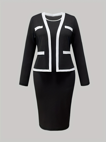 Euroopa ja Ameerika piiriülene uus pluss-suuruses naiste mood, seksikas, mugav, vabaaja, lihtne ja mitmekülgne kaheosaline pikk seelikkleit