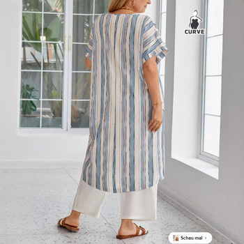 Трансгранична плажна блуза 2025 AliExpress Explosions, свободна раирана риза с кръгло деколте Explosions, дамска блуза със слънцезащитен крем