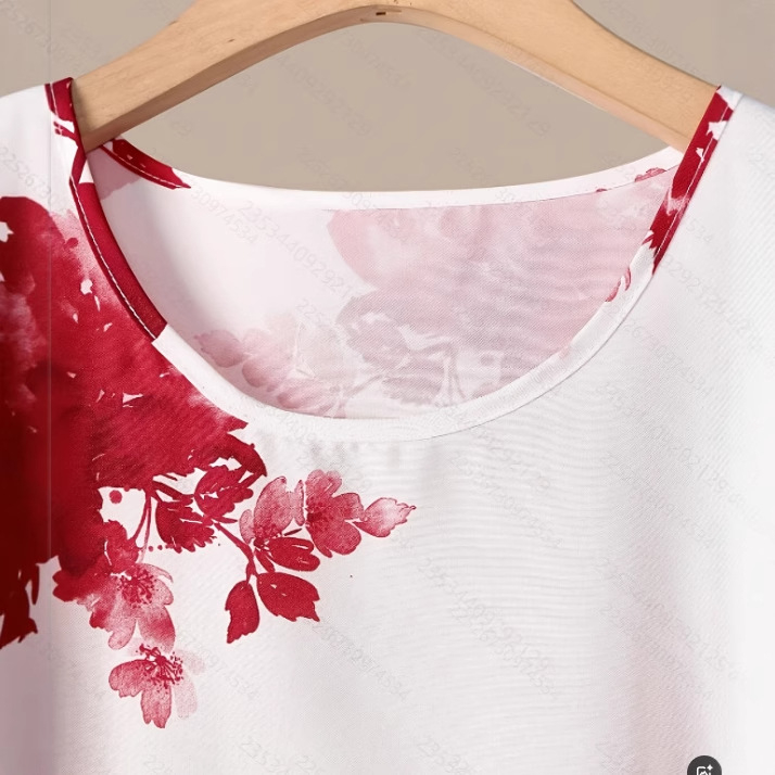 2025. aasta Amazoni suvine naiste lilleprindiga ümara kaelusega lühikeste varrukatega pluus elastse vöökoha ja mitmekülgse alläärega