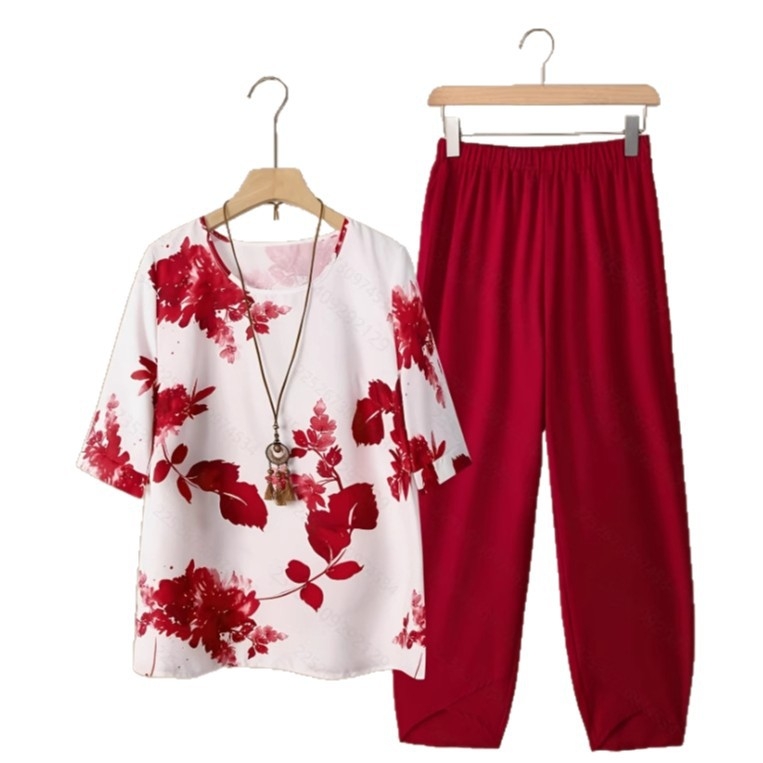 2025. aasta Amazoni suvine naiste lilleprindiga ümara kaelusega lühikeste varrukatega pluus elastse vöökoha ja mitmekülgse alläärega