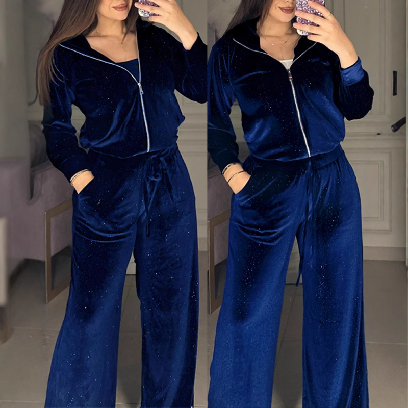 Kuninglik sinine pumpamiskäsitöö Korea sametist kardigan vabaaja kampsunülikond