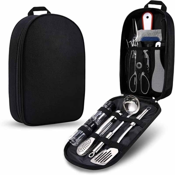 „Amazon“ nerūdijančio plieno stalo įrankiai lauko kelionėms, stovyklavimui, iškylai, kepsninei, lėkštėms, peiliams, šakutėms ir šaukštams, tinka nešiojamam laikymo krepšiui