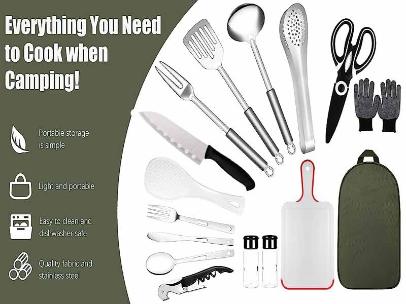 „Amazon“ nerūdijančio plieno stalo įrankiai lauko kelionėms, stovyklavimui, iškylai, kepsninei, lėkštėms, peiliams, šakutėms ir šaukštams, tinka nešiojamam laikymo krepšiui