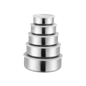 Nerūdijančio plieno penkių dalių rinkinys su apvaliu, traškesniu maisto skyriumi, šaldytuvui, virtuvei, sandariai uždaryta laikymo dėžutė