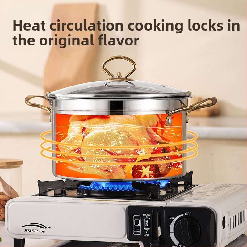 Трансгранична бинаурална тенджера за супа от неръждаема стомана, удебелена домакинска тенджера за яхния, пълен комплект от 6 тенджери, подарък SHENGBIDE