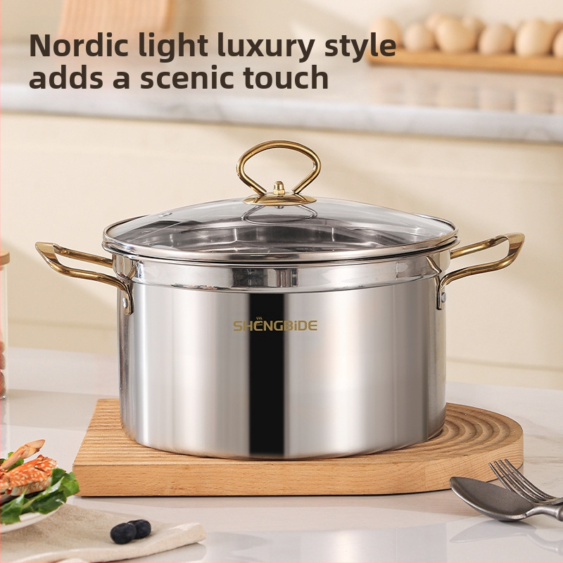 Трансгранична бинаурална тенджера за супа от неръждаема стомана, удебелена домакинска тенджера за яхния, пълен комплект от 6 тенджери, подарък SHENGBIDE