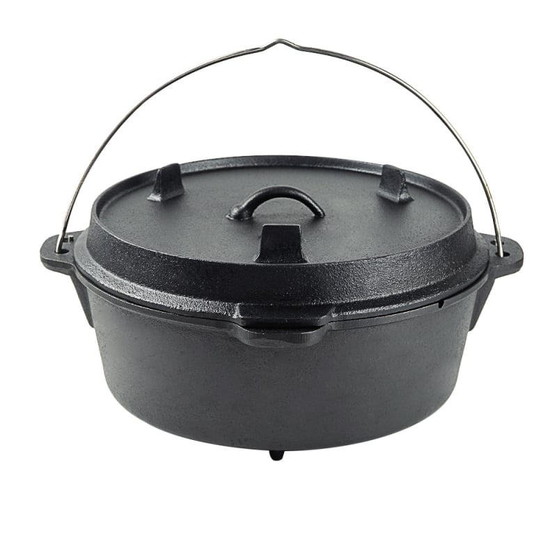 Marcă independentă, oală de camping din fontă pentru exterior, oală olandeză, îngroșată, neacoperită, oală agățată, oală pentru tocană, oală pentru supă, oală pentru picnic, oală pentru tocană