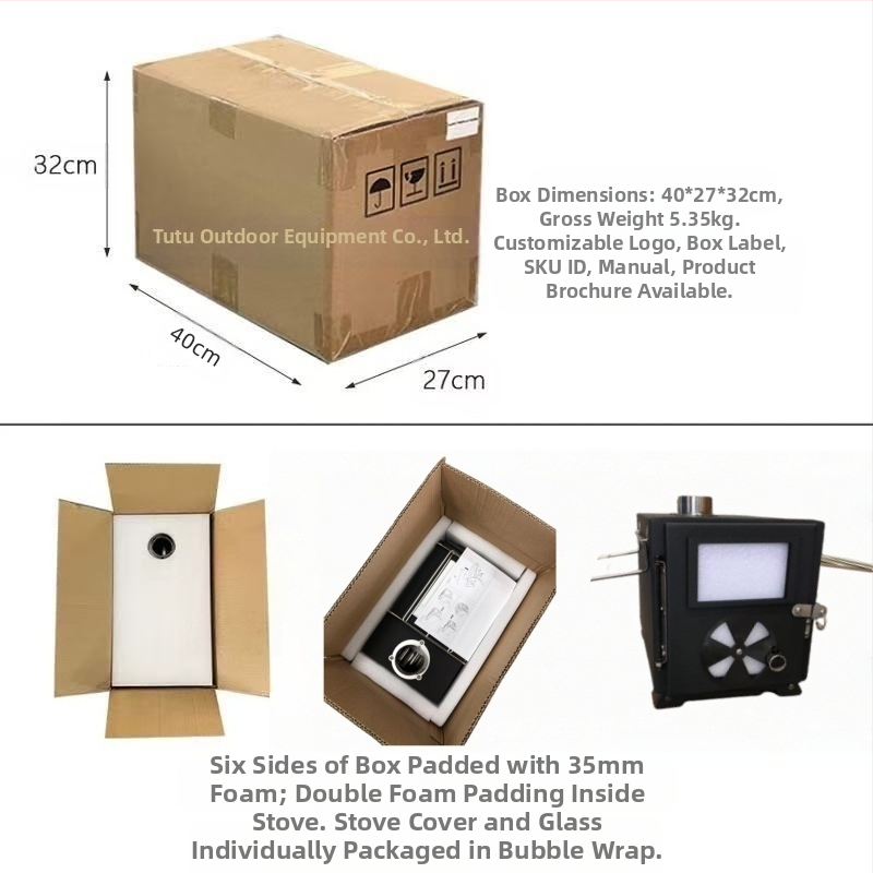 Cezhraničná vonkajšia kempingová pec na drevo, stan, pec, vykurovacia pec, ľahko skladacia, prenosná s multifunkčnou pecou na drevo