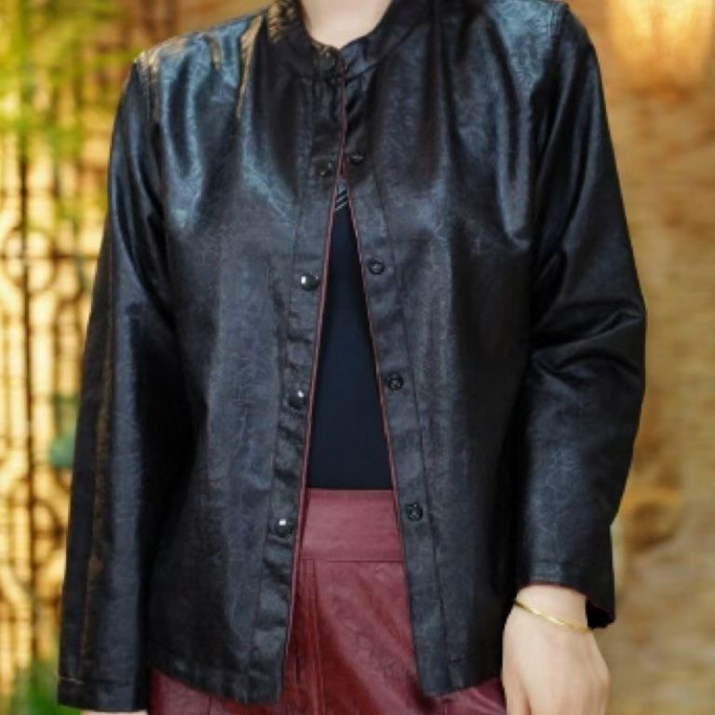 2025-ös kínai stílusú rövid kabát, új kínai stílusú illatos felhőfonalból készült középkorú kabát, anyai kerek nyakú kétoldalas felső