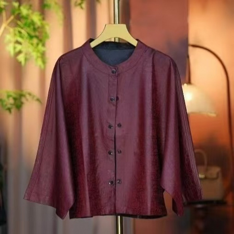 2025-ös kínai stílusú rövid kabát, új kínai stílusú illatos felhőfonalból készült középkorú kabát, anyai kerek nyakú kétoldalas felső