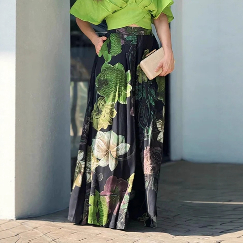 2025. aasta Euroopa ja Ameerika Amazoni piiriülese ekspordi naiste uus V-kaelusega viieveerandvarrukatega trükitud must piludega seelikülikond