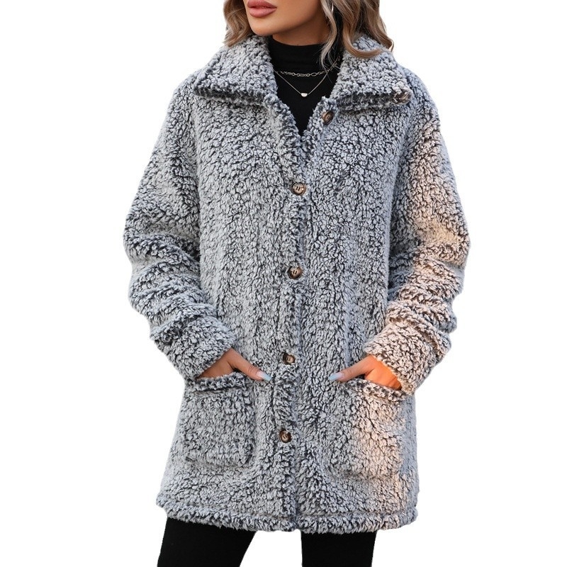 Euroopa ja Ameerika piiriülese ekspordi naiste sügis- ja talvised vabaaja lahtised rinnamikrofoniga taskupüksid üherealise keskmise pikkusega kardiganjakk