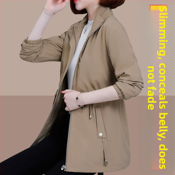 Γυναικείο trench coat με μακριά μανίκια, μεσήλικας, 2025, νέο, κουκούλα, μεσήλικας, για μητέρες, μεγάλα μεγέθη, άνοιξη και φθινόπωρο.