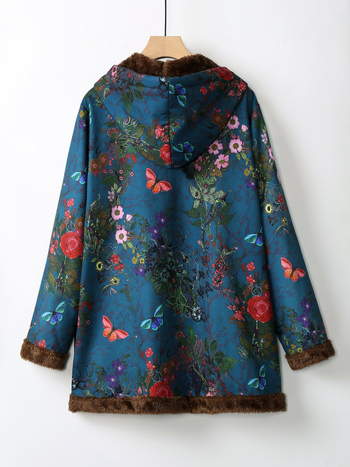 Nyomtatott, kapucnis, vastagított, meleg dzseki 2025 téli, határokon átnyúló női divatos, sokoldalú, laza polár pamutkabát nagykereskedelemben