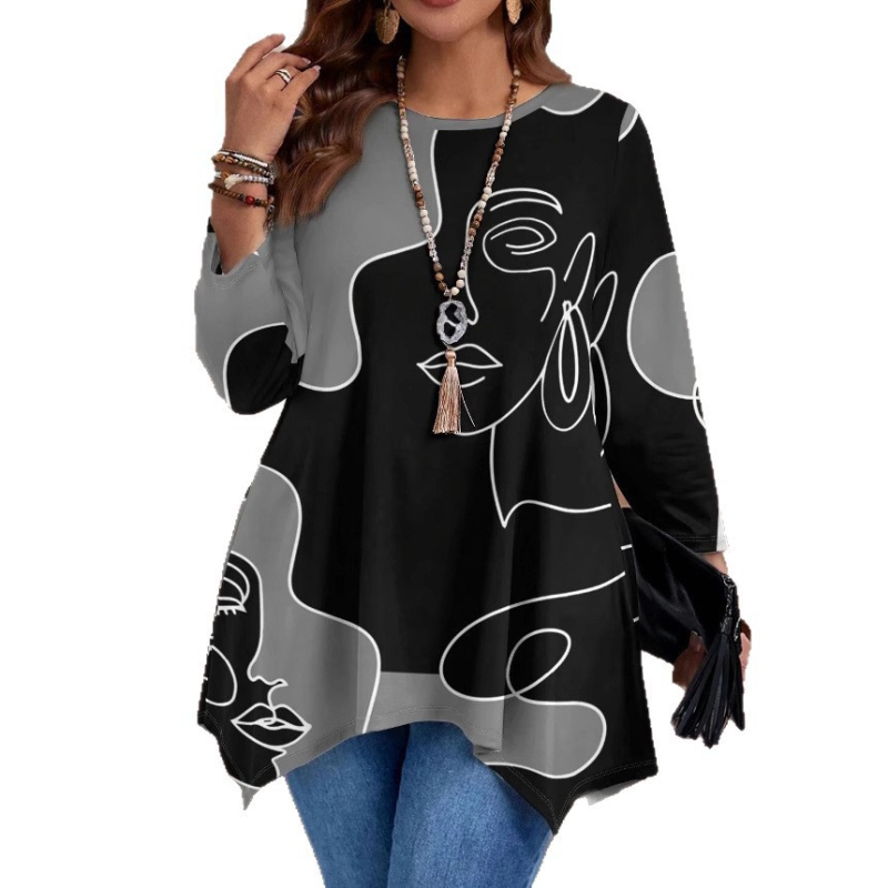 2025. aasta Euroopa ja Ameerika piiriülesed Amazoni pikkade varrukatega trükitud ümara kaelusega vabaaja moepliidid naistele