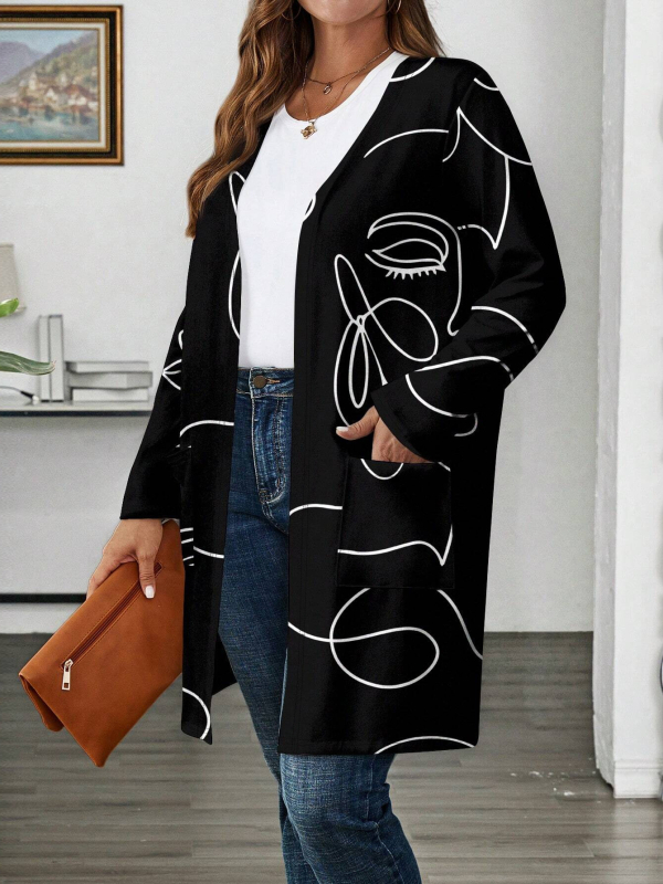 Pārrobežu Amazon Eiropas un Amerikas modes eleganta bezpogām vidēja garuma liela izmēra ikdienas kardiganjaka