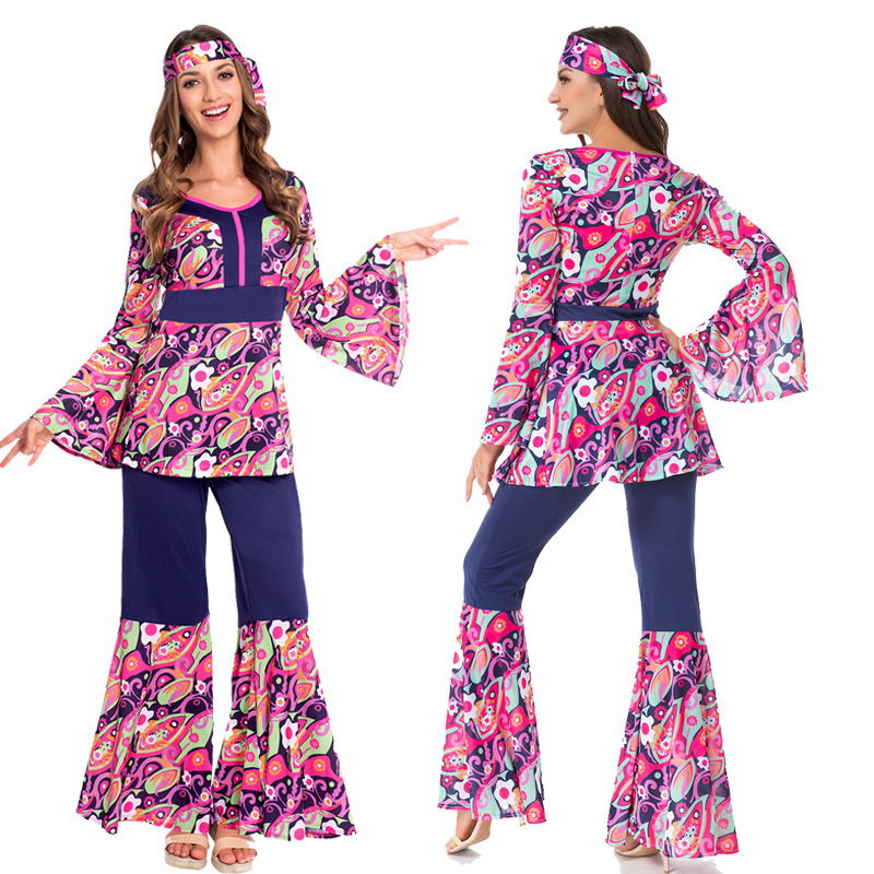 Disko paaridele mõeldud rõivad, retro Euroopa ja Ameerika 70ndate meeste ja naiste hipi balli esinemisrõivad, lavakosmeetika esinemisrõivad