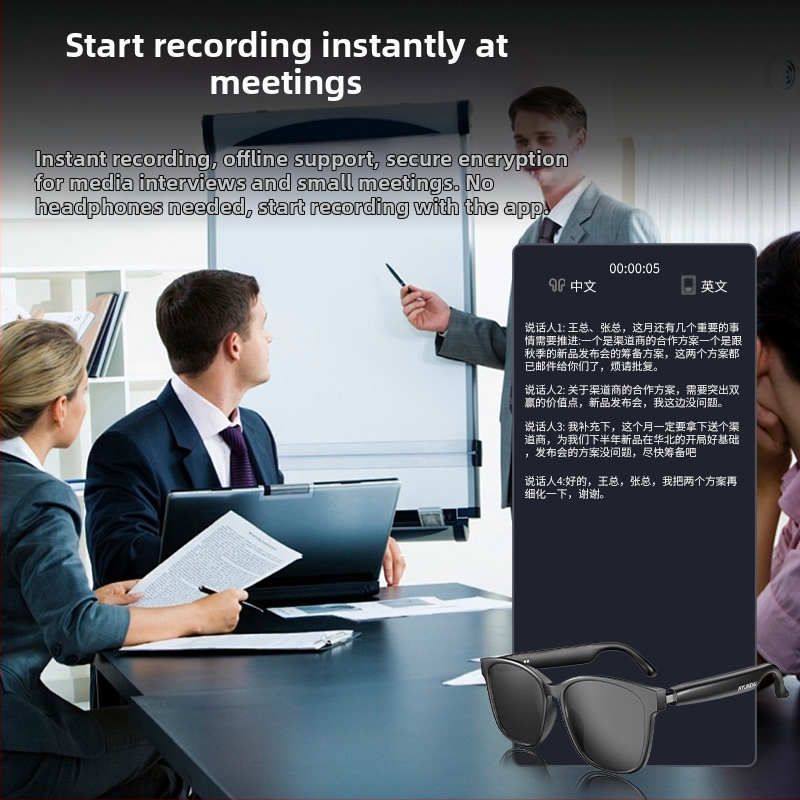 Ochelari inteligenți moderni HYUNDAI HY-C8AI, ochelari Bluetooth, căști de traducere, interpretare simultană în 144 de limbi