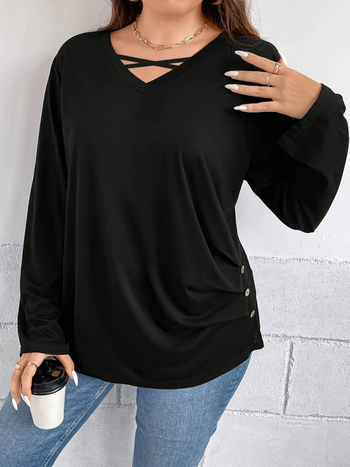 2024-es európai és amerikai plus size női határokon átnyúló új, egyszerű, lezser póló, laza, vékony, egyszínű alapfelső őszre és télre