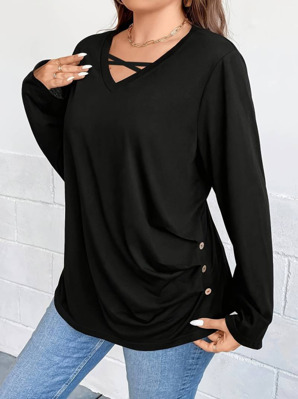 2024-es európai és amerikai plus size női határokon átnyúló új, egyszerű, lezser póló, laza, vékony, egyszínű alapfelső őszre és télre