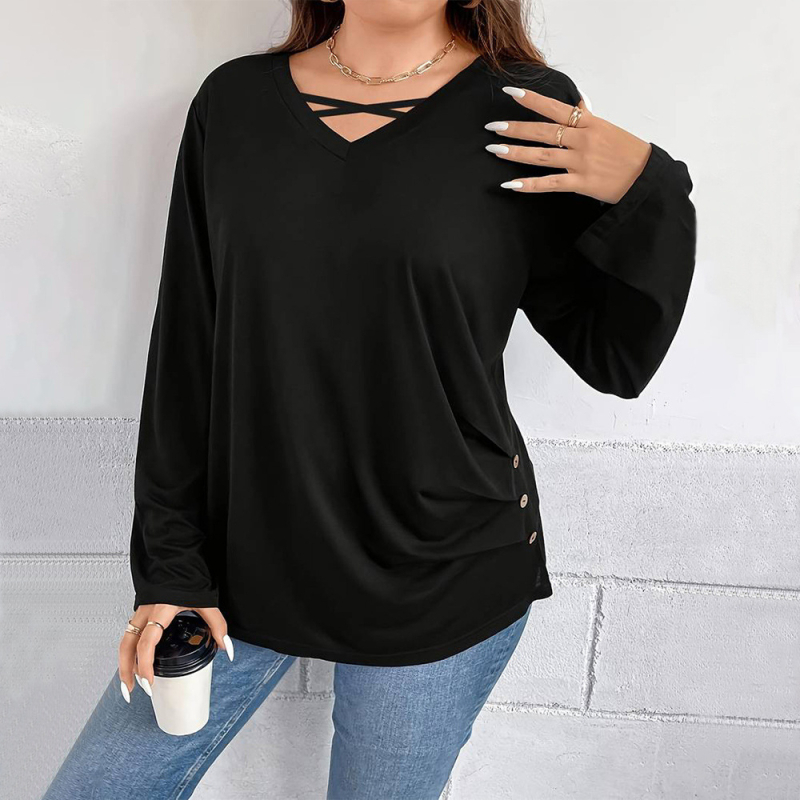 2024-es európai és amerikai plus size női határokon átnyúló új, egyszerű, lezser póló, laza, vékony, egyszínű alapfelső őszre és télre