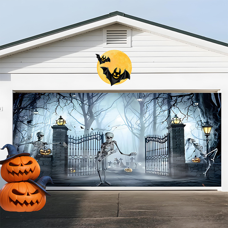 Piiriülene uus halloweeni garaaži taustkangas õuduspeo kaunistus garaaži bänneri registreerimisatmosfääri seinakangas