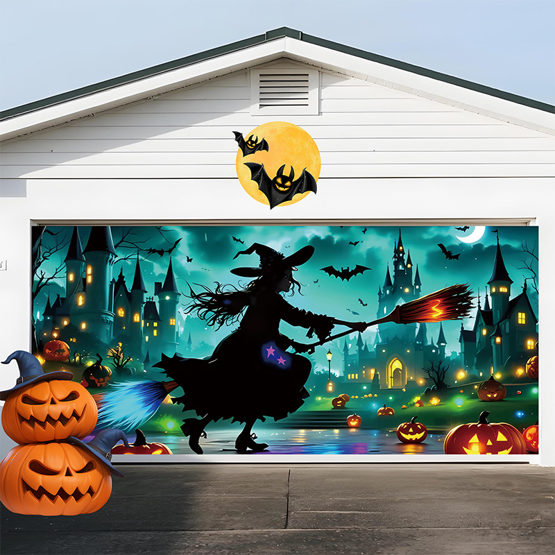 Piiriülene uus halloweeni garaaži taustkangas õuduspeo kaunistus garaaži bänneri registreerimisatmosfääri seinakangas