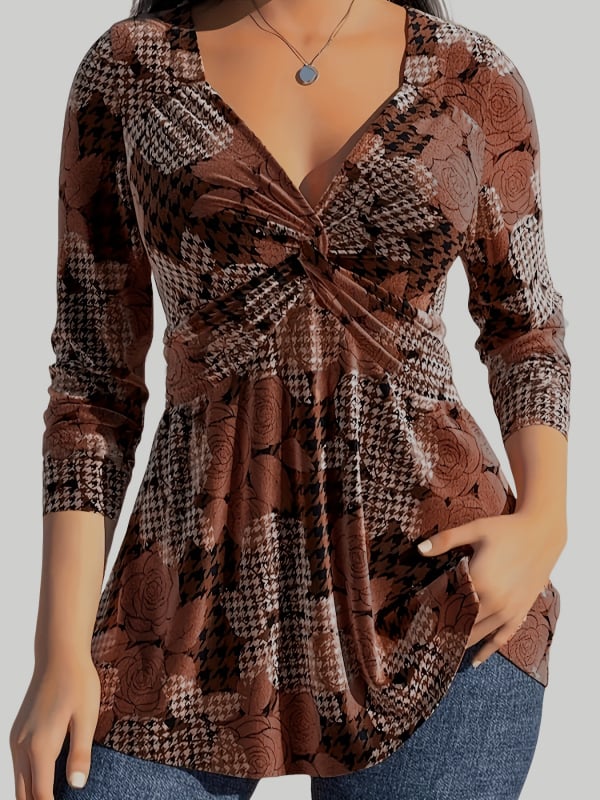 Дамски топ с дълъг ръкав Amazon Independent Station Explosions, есен и зима, нова модна блуза с дълъг ръкав и V-образно деколте, щампована, за жени