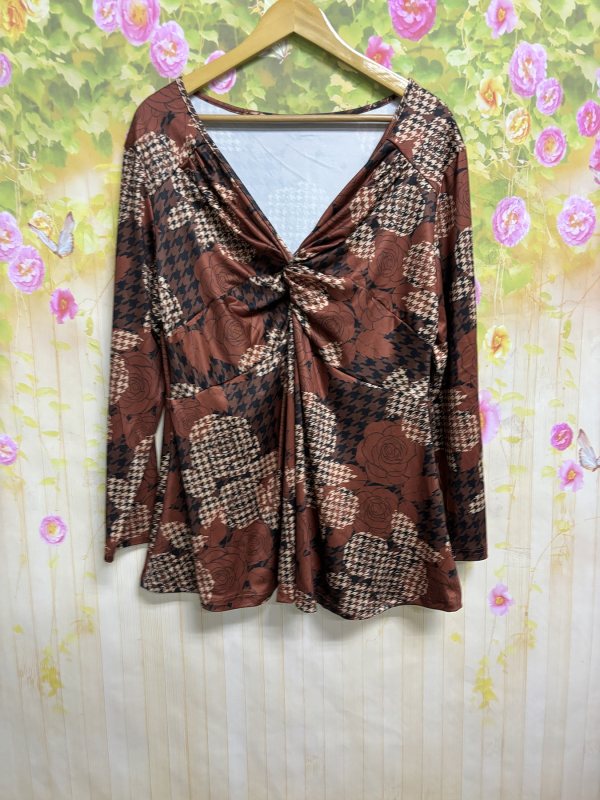 Дамски топ с дълъг ръкав Amazon Independent Station Explosions, есен и зима, нова модна блуза с дълъг ръкав и V-образно деколте, щампована, за жени