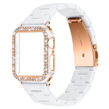 Κατάλληλο για Apple Watch9 Apple Resin Strap + Θήκη Υπολογιστή Diamond Two-Color για iWatch, Σετ Όλα σε Ένα