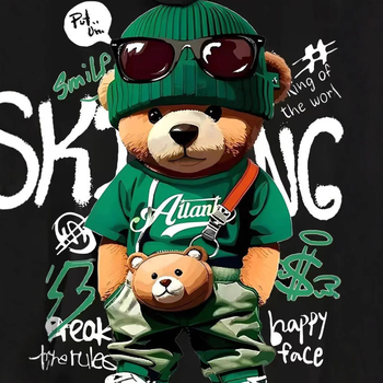 3D дигитален печат с мече, мъжки нов черен суитшърт с качулка и чанта кенгуру