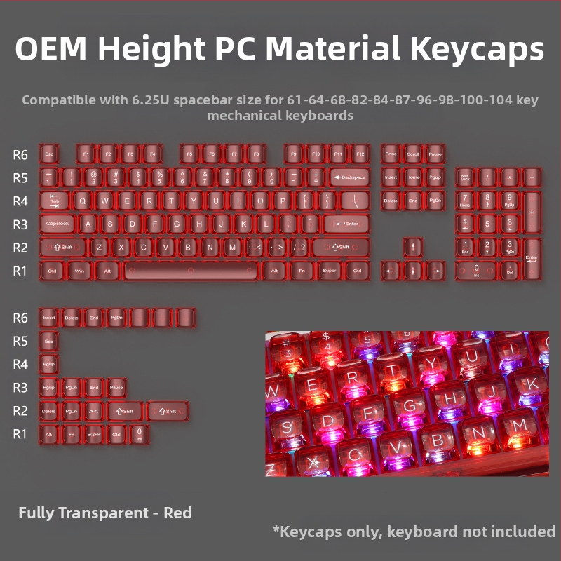 OEM väga valge marmorist kuulkork, arvuti täielikult läbipaistev, punane läbipaistev klahvikate 61 75 98 mehaaniline klaviatuurikate