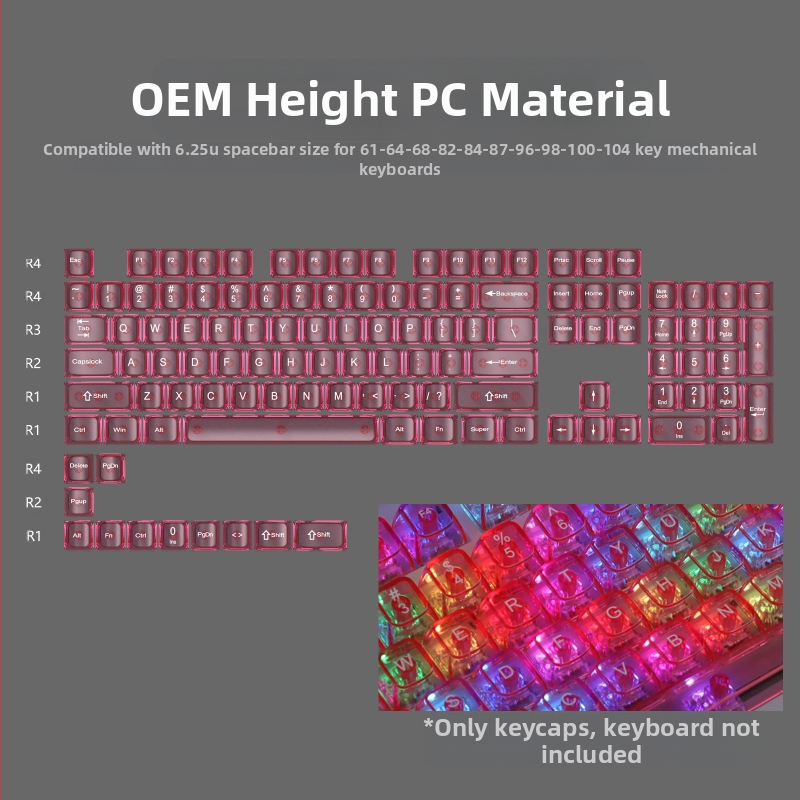 OEM väga valge marmorist kuulkork, arvuti täielikult läbipaistev, punane läbipaistev klahvikate 61 75 98 mehaaniline klaviatuurikate