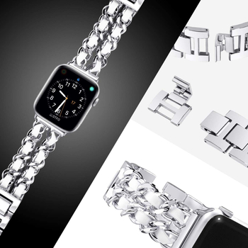 За Apple 9-то поколение Chanel Fashion метална кожена каишка iwatch87654 с двоен ред дънкова верижка se каишка за гривна