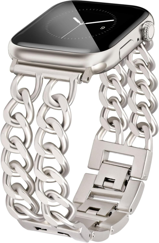 Pre Apple 9. generáciu Chanel Fashion Metal kožený remienok iwatch87654 Double Row Denim Chain se Wristband