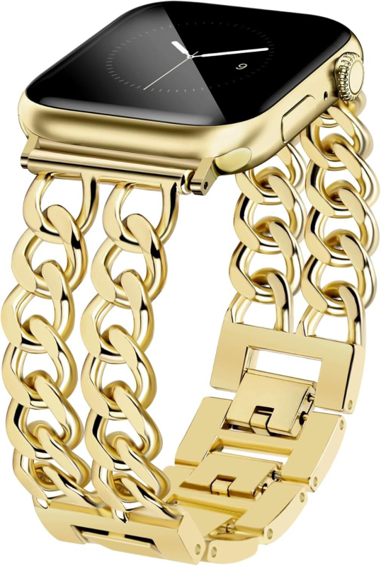 Pre Apple 9. generáciu Chanel Fashion Metal kožený remienok iwatch87654 Double Row Denim Chain se Wristband