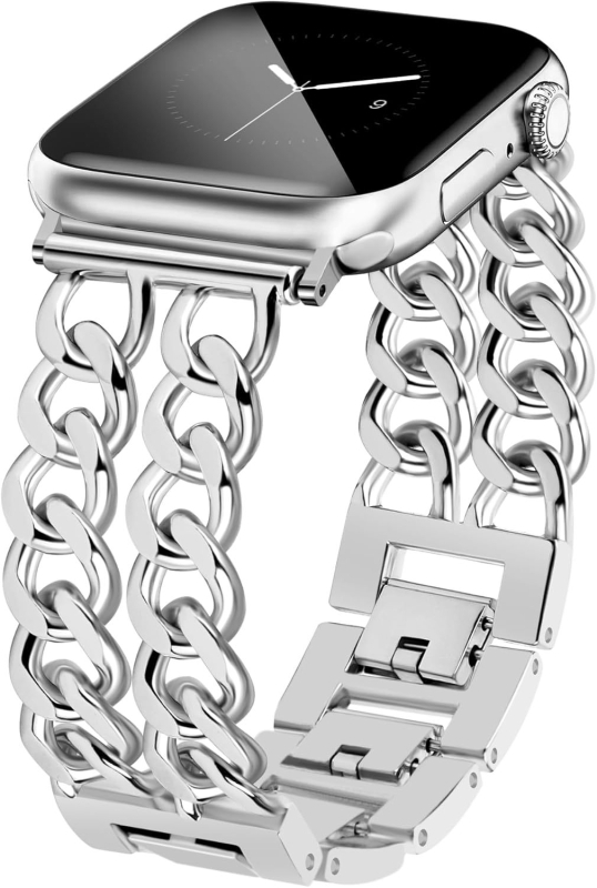 Pre Apple 9. generáciu Chanel Fashion Metal kožený remienok iwatch87654 Double Row Denim Chain se Wristband