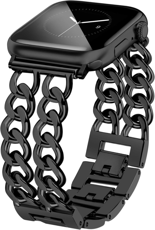 Pre Apple 9. generáciu Chanel Fashion Metal kožený remienok iwatch87654 Double Row Denim Chain se Wristband