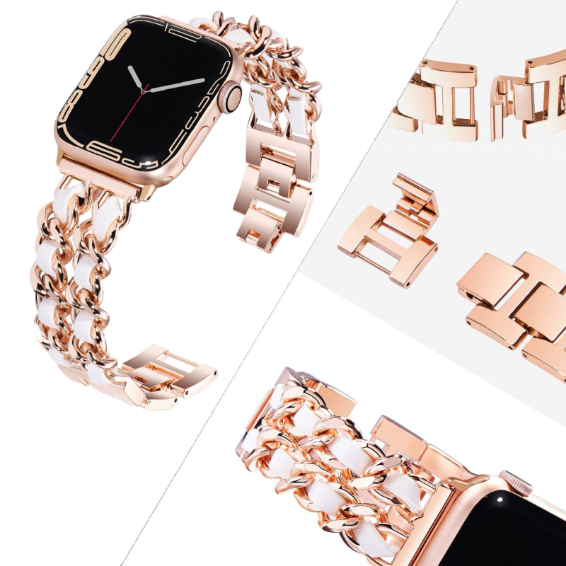 Pre Apple 9. generáciu Chanel Fashion Metal kožený remienok iwatch87654 Double Row Denim Chain se Wristband