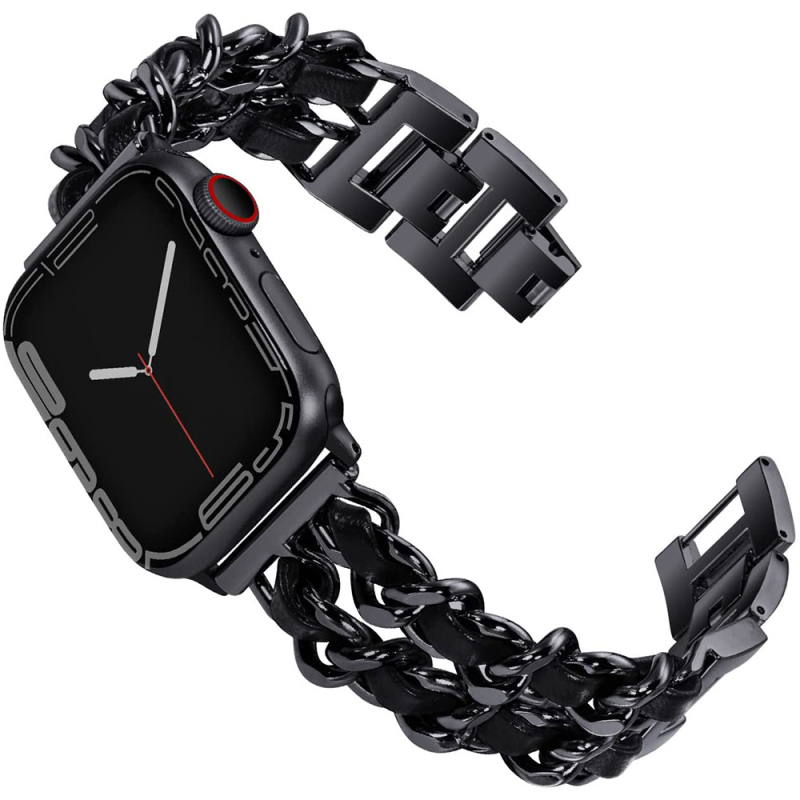 Pre Apple 9. generáciu Chanel Fashion Metal kožený remienok iwatch87654 Double Row Denim Chain se Wristband