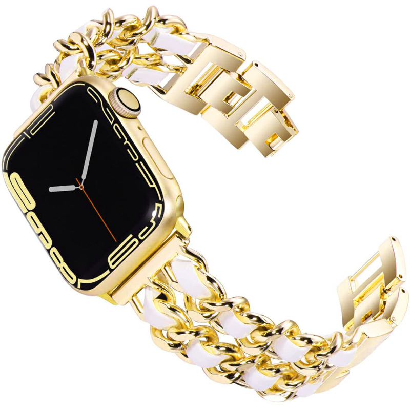 Pre Apple 9. generáciu Chanel Fashion Metal kožený remienok iwatch87654 Double Row Denim Chain se Wristband