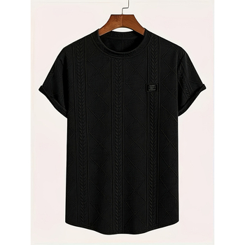 2025 Ευρωπαϊκό και Αμερικανικό Διασυνοριακό Ανδρικό Μπλουζάκι με Γεωμετρικό Κεντημένο Λογότυπο, Casual, Κοντομάνικο - Ελαφρύ, Ελαστικό, Στρογγυλό Στυλ Ζακάρ