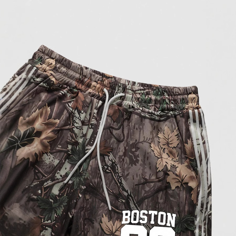 Európai és amerikai határokon átnyúló utcai hip-hop lezser nadrág levelekkel, betűmintás csíkos dizájn, széles szárú nadrág, laza nadrág