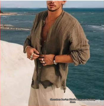 Мъжка риза с независима яка Amazon Independent Stand, плътен цвят на петна, ежедневна, свободна, зимна, младежка, кафява