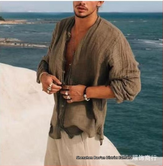 Amazon Independent Stand Crash Cardigan Unisex Color Spot Casual Loose Winter Youth Brown meeste särk