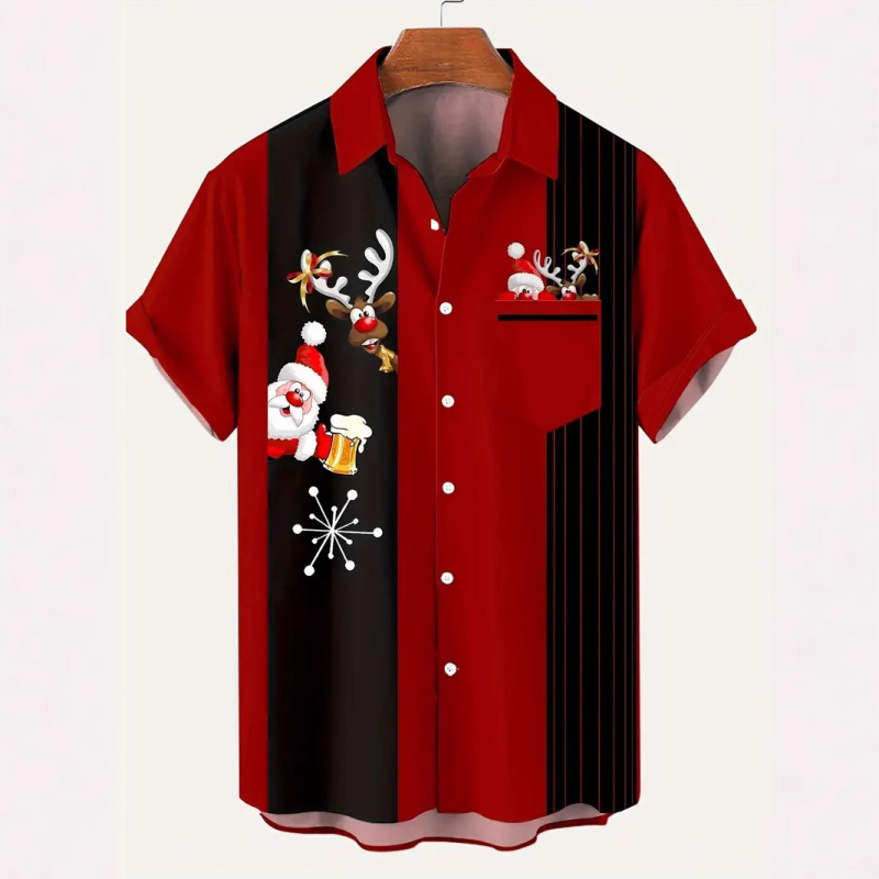 Férfi hajtókás rövid ujjú jobb vállú hawaii ing gombos stílusú ünnepi ing karácsonyi sorozat 3D nyomtatás