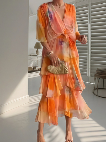 Ευρωπαϊκή και αμερικανική διασυνοριακή Amazon Νέα ρούχα εργασίας με σιφόν και λαιμόκοψη V για γιορτές και πάρτι, casual φόρεμα για τούρτα