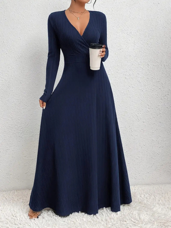 2024-es Amazon európai és amerikai külkereskedelmi robbanást mutató női hosszú ujjú, V-nyakú derekú ruha