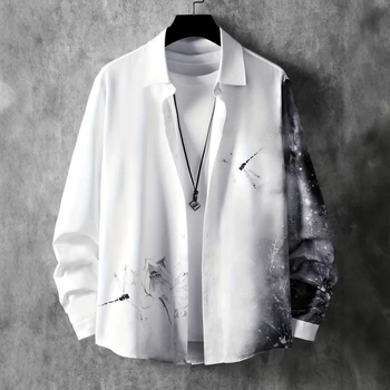 Ανδρικό casual πουκάμισο με μακριά μανίκια και πέτο, για μεγάλες διαστάσεις - DH202